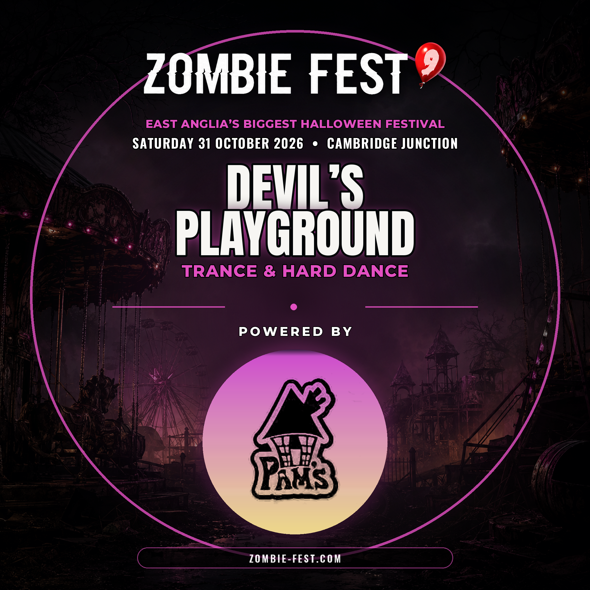 Devil’s Playground stage artwork — Zombie Fest 9, trance and hard dance, powered by Pam’s House